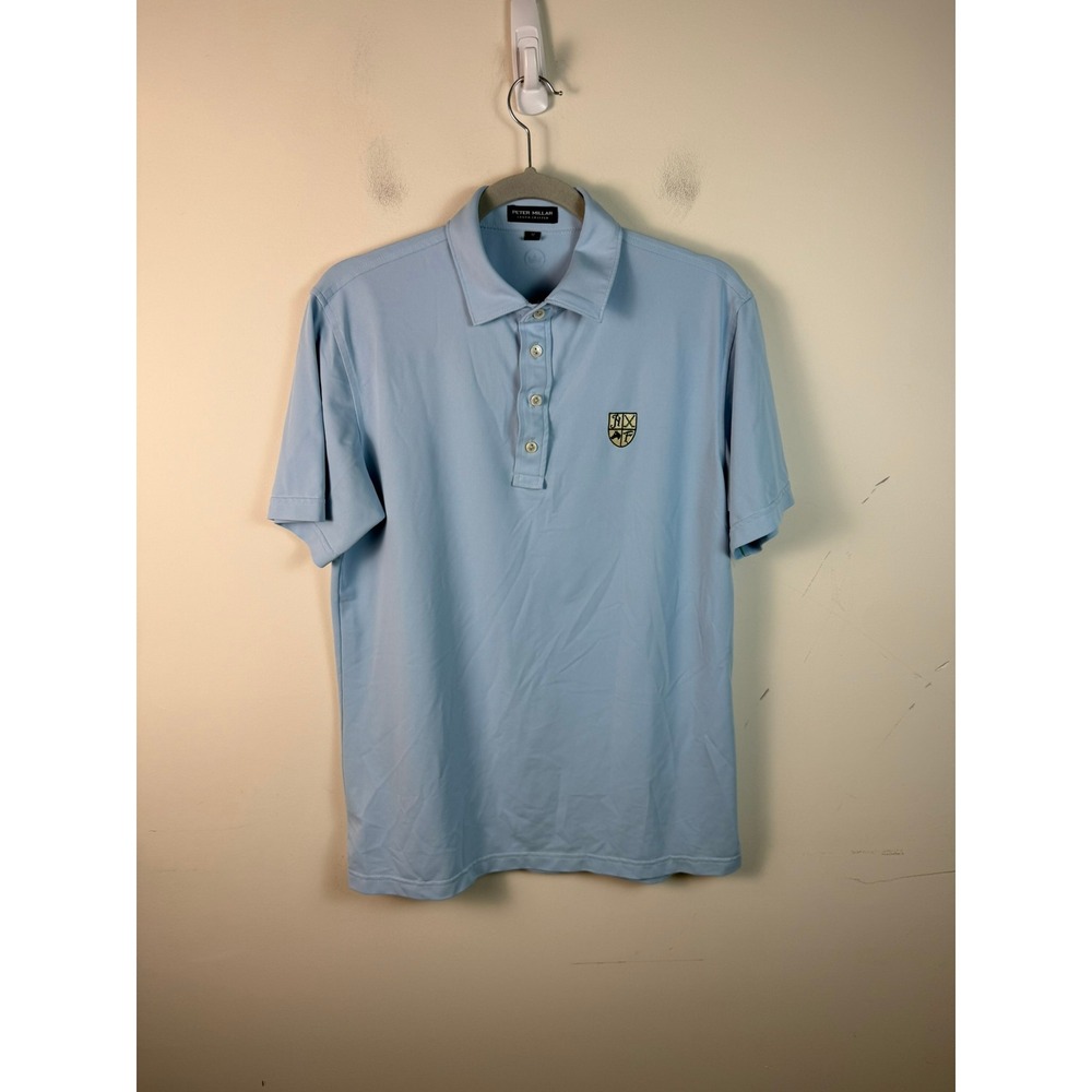 Peter Millar Crown Crafted Mens Light Blue Crest Logo Golf Polo Shirt Size M